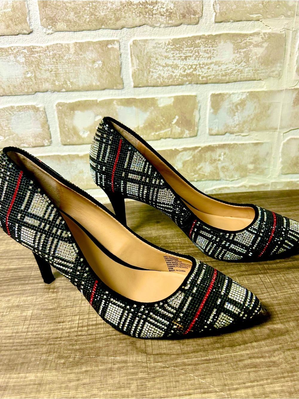 INC International Concepts Plaid Pointed-Toe Pumps - Black, White & Red